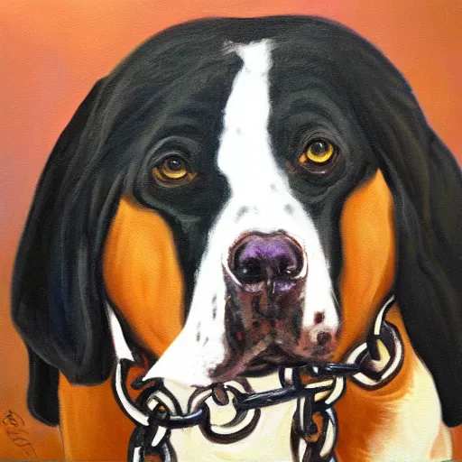 Image similar to mad dog on a chain, oil painting by jennifer pochinski,