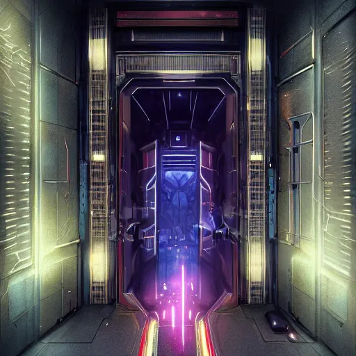 Image similar to a giant door to a top secret vault, detailed digital illustration by greg rutkowski, cyberpunk, android netrunner