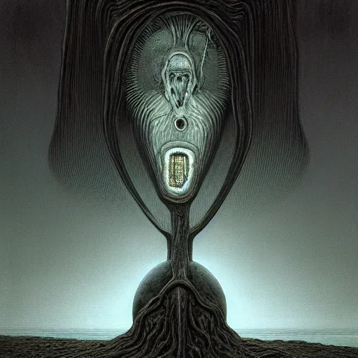 Image similar to the light by zdzisław beksiński, jeffrey smith and h.r. giger, oil on canvas, XF IQ4, f/1.4, ISO 200, 1/160s, 8K, RAW, unedited, symmetrical balance, in-frame