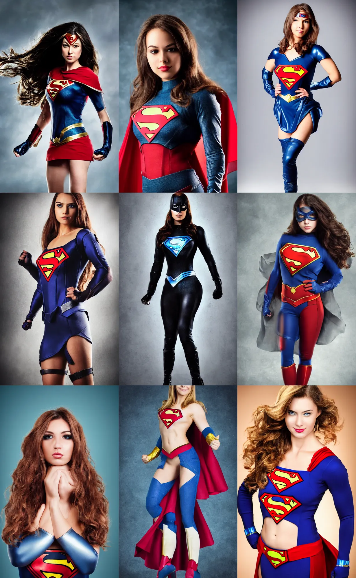 Prompt: full body photograph of a beautiful female superhero with a beautiful face