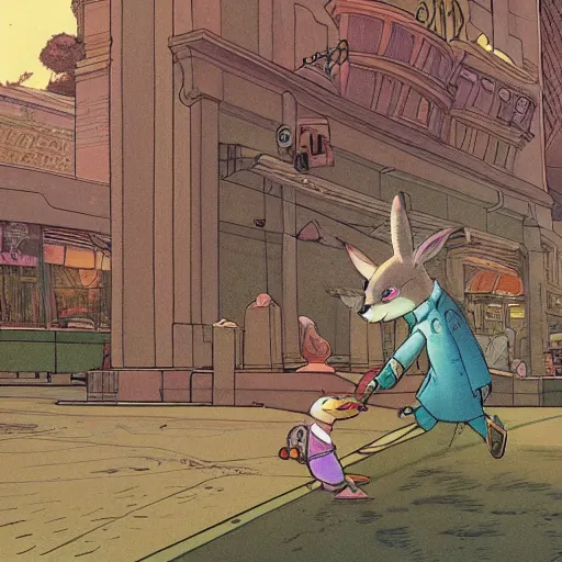 Prompt: moebius illustration of zootopia