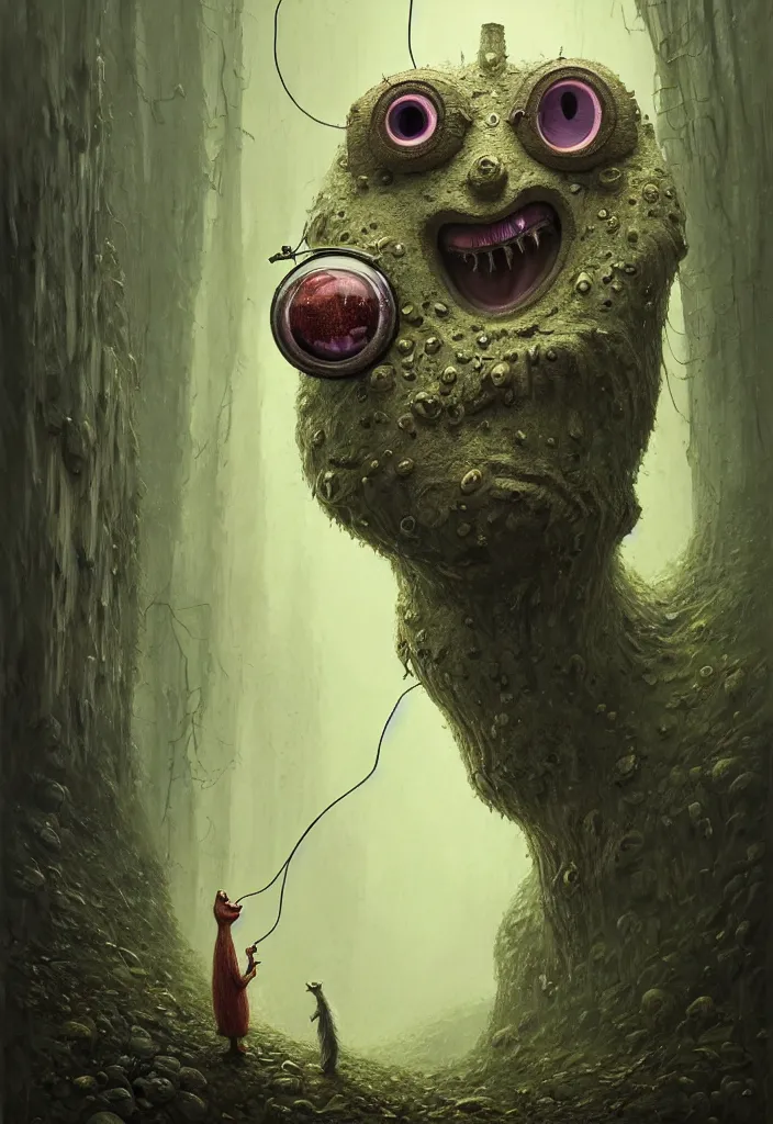 Prompt: anthropomorphic highly detailed cute funny neon giant gediminas pranckevicius portrait of a monster in the sinister valley of despair, one mouth, one nose, two eyes, oil painting by tomasz jedruszek, cinematic lighting, pen and ink, anthropomorphic intricate, elegant, highly detailed, digital painting, artstation,