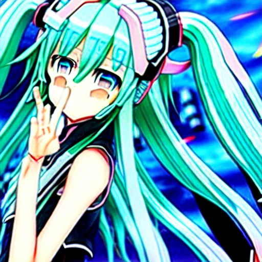 Image similar to hatsune miku v 4 in full growth, anime art, by ixima