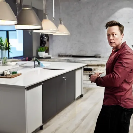 Image similar to picture of elon musk with blue eyes watching tv while cooking a meal, good lighted photo, sharp details, detailed, hd, hdr