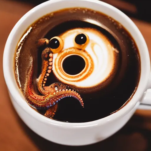 Image similar to an octopus in a cup of coffee, professional photography