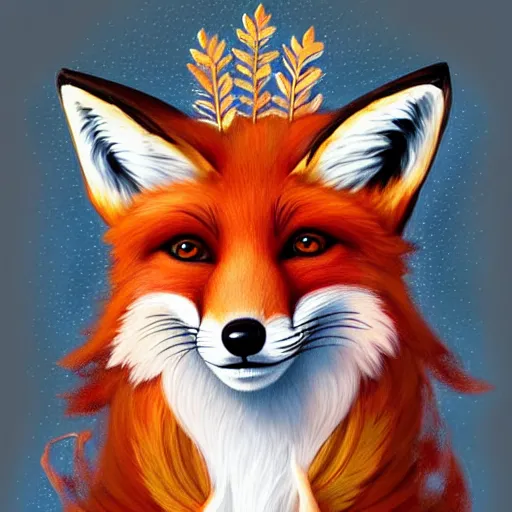 Image similar to portrait of a fox wearing a tiara, wreath flowers, fantasy art, d & d, trending on artstation, beautiful art, intricate, elegant, highly detailed, digital painting, concept art, smooth, sharp focus, illustration