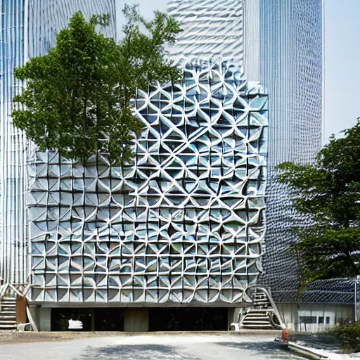 Prompt: tamedia building, shigeru ban