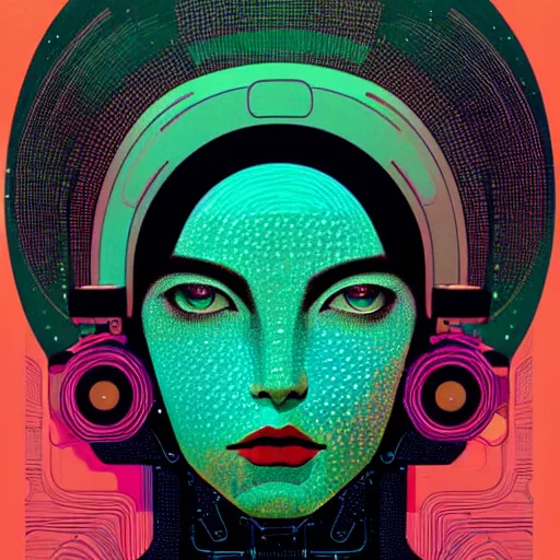 Image similar to portrait of female android by victo ngai