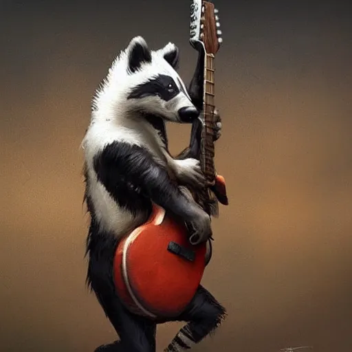 Image similar to badger touch guitar , digital Art, Greg rutkowski, Trending cinematographic artstation