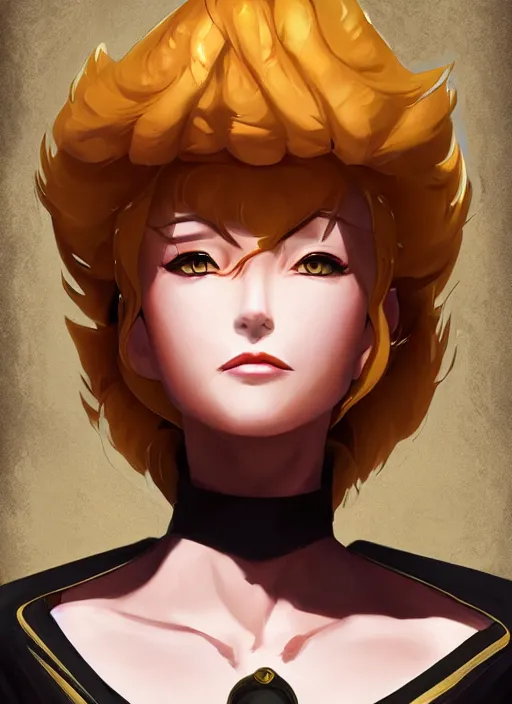 Image similar to full size persona, female sheriff, global lighting, detail, ultra sharpness, beautiful female, detailed face, art by huyy nguyen, style by cain kuga, cowboy bebop art style