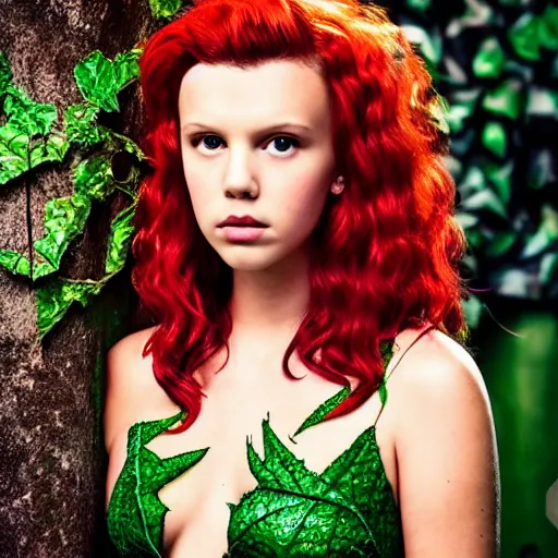 Image similar to millie bobby brown as poison ivy, dc, movie, photography, portrait, beautiful,