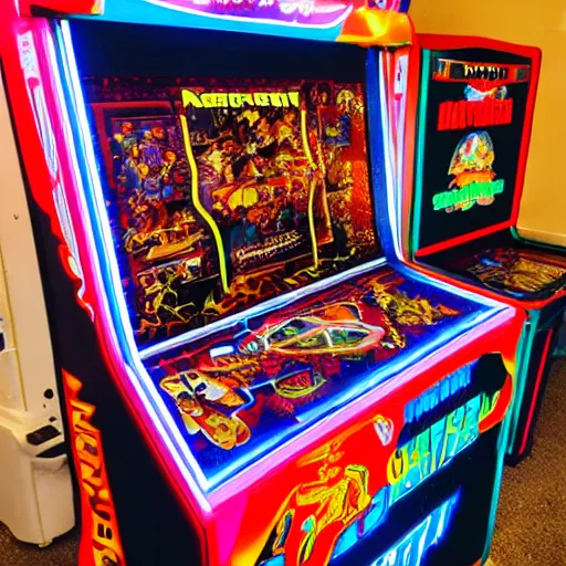 Image similar to arcade cabinet filled with spaghetti