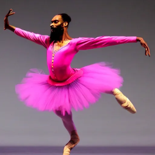 Image similar to snoopdogg ballet dancer, precious, pink, pretty, realistic, on stage