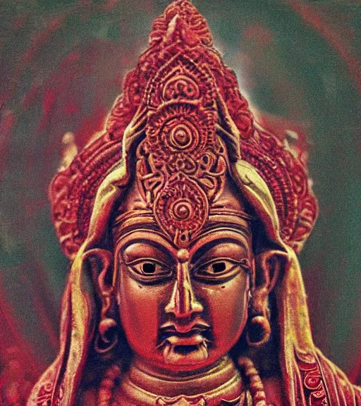 Prompt: mystical hindu blood god, film photo, grainy, high detail, high resolution