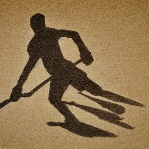 Image similar to pencil drawing of a stickman playing hockey with another stickman, detailed, shadows,