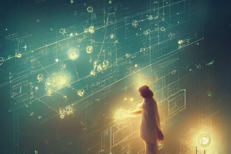 Prompt: digital painting of quantum physics and finance, by satoshi kon and greg rutkowski, trippy, quantum physics, physics, trading, atoms, string theory, bokeh, scientists, traders, cinematic lighting, masterpiece, detailed, intricate