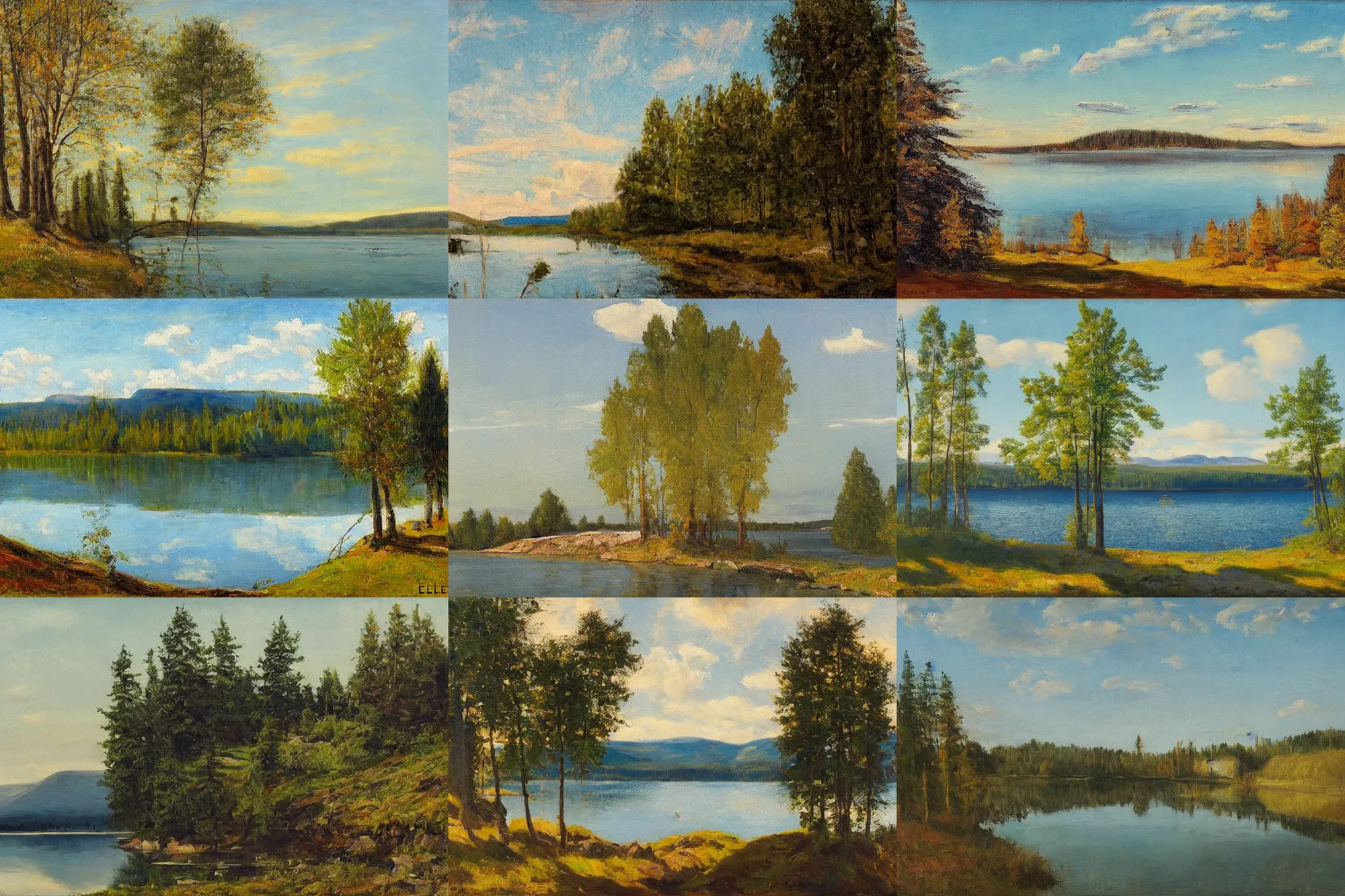 Prompt: finnish landscape by alber edelfelt, sunny midusmmer day with a lake