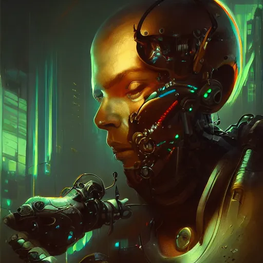 Prompt: portrait of a tough cybernetic man with a damaged bionic arm, cyberpunk concept art by pete mohrbacher and seb mckinnon and beksinski and josan gonzales, digital art, highly detailed, intricate, sci-fi, sharp focus, Trending on Artstation HQ, deviantart, unreal engine 5, 4K UHD image