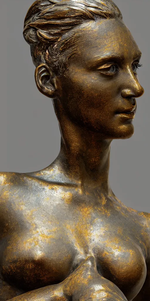 Image similar to detailed photo of old bronze patina statue of most beautiful woman, full body portrait, various bending poses, photorealism, intricate detail, museum diffuse lighting