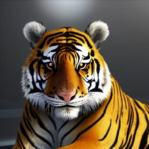 Image similar to portrait of a scientist man with a tiger head, ultra detail, ultra realistic, unreal engine 8 k