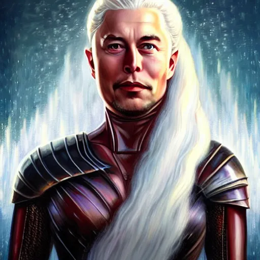 Image similar to elon musk as daenerys targaryen, portrait in the style of konstantin razumov, extremely detailed