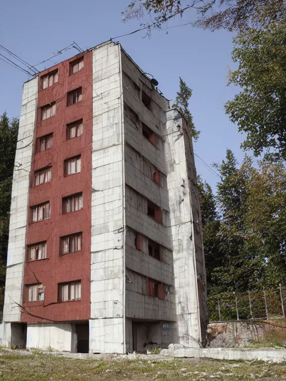 Image similar to low - cost soviet residental building, photo, full shot