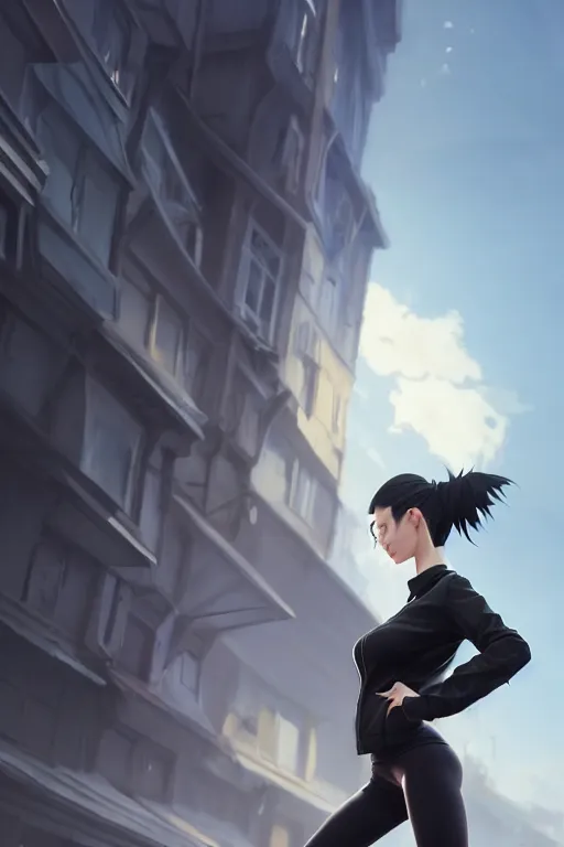 Wallpaper : anime girls, ponytail, dark hair, profile, lifting