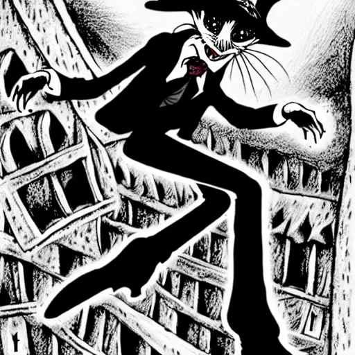 Prompt: black and white trippy comic art of dracula the vampire roller skating on roller skates, drawn by martin rowson, tim burton, studio ghibli, alex pardee, nekro petros afshar, james mcdermott, surrealist, cgsociety 4 k