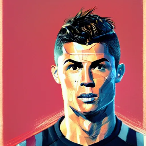 Image similar to Cristiano Ronaldo profile picture by Greg Rutkowski, asymmetrical, Organic Painting , Matte Painting, geometric shapes, hard edges, street art, trending on the artstation:2 by Sachin Teng:4