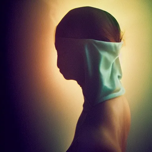 Image similar to beautiful woman in liquid fluid simulation, female upper body, beautiful supermodel, black wave patterns, cinematic light, cinestill, film still, body portrait, geisha, optical illusion, art noveau, female balaclava