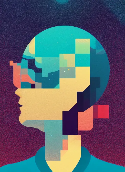 Prompt: minimalist logo icon for a wandering mind, one person, brain filter pixelated, retro psychology, victo ngai, kilian eng, lois van baarle, behance