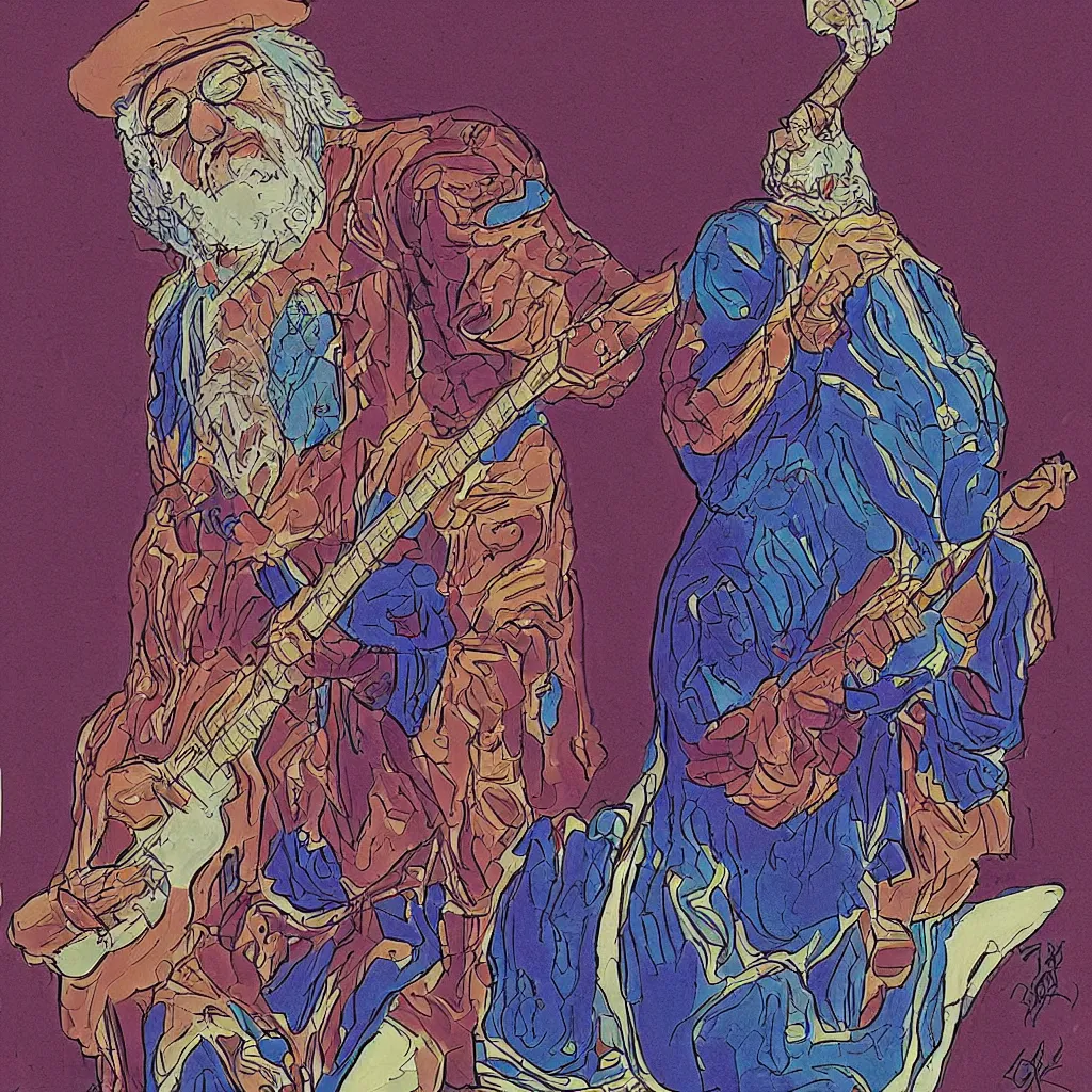 Image similar to jerry garcia in the style of moebius