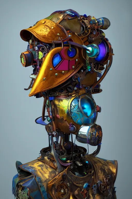 Image similar to colorful vivid steampunk mask minimalist fantasy art robot ninja helmet, global illumination ray tracing hdr fanart arstation by sung choi and eric pfeiffer and gabriel garza and casper konefal
