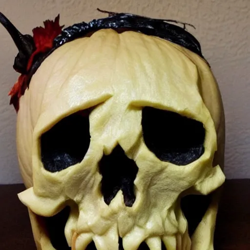 Prompt: a demonic skull pumpkin carving, highly detailed, sculpted, realistic, photo - n 6