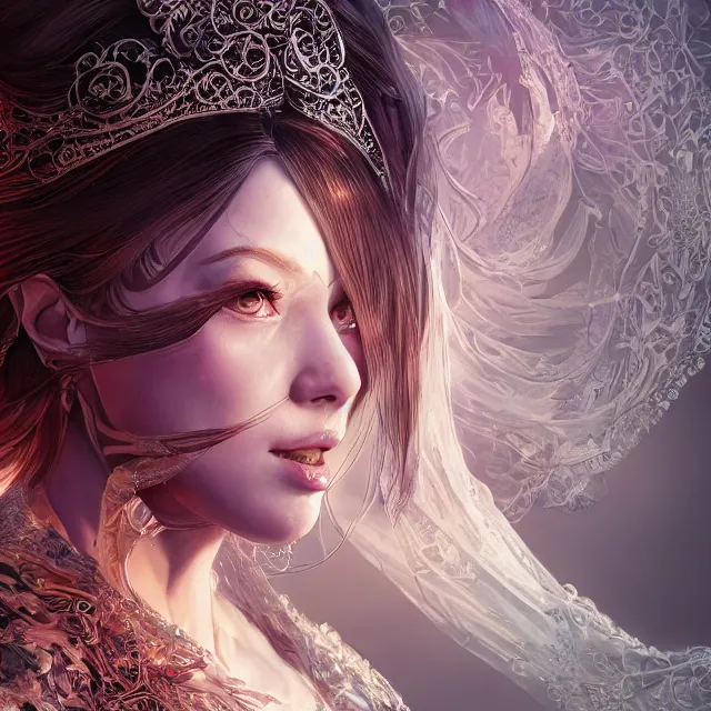 Image similar to the portrait of the lawful evil alignment personified as an absurdly beautiful, graceful, elegant, sophisticated, young woman, an ultrafine hyperdetailed illustration by kim jung gi, irakli nadar, intricate linework, bright colors, octopath traveler, final fantasy, unreal engine 5 highly rendered, global illumination, radiant light, detailed and intricate environment
