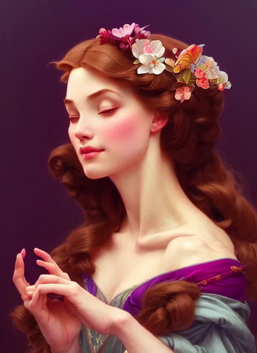 Prompt: portrait of disney sleeping beauty, intricate, elegant, highly detailed, my rendition, digital painting, artstation, concept art, smooth, sharp focus, illustration, art by artgerm and greg rutkowski and alphonse mucha and uang guangjian and gil elvgren and sachin teng, symmetry!!