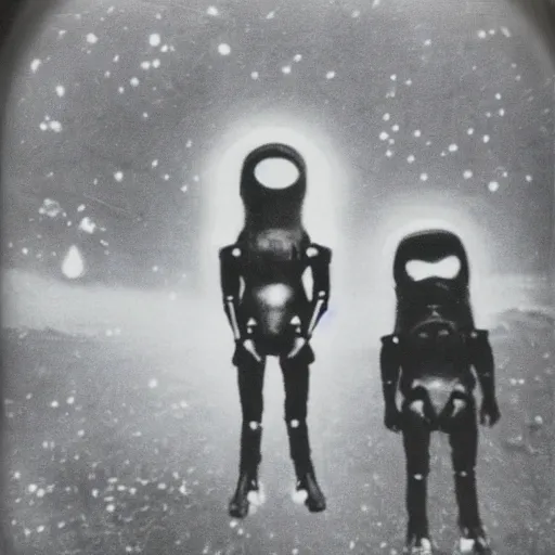 Image similar to polaroid photograph of aliens visiting earth, 1 9 5 0