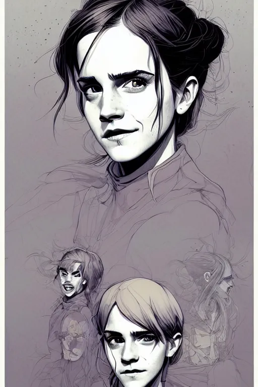 Prompt: a study of detailed cell shaded protrait of Emma Watson, llustration, post grunge, concept art by josan gonzales and wlop, by james jean, Victo ngai, David Rubín, Mike Mignola, Laurie Greasley, highly detailed, sharp focus, alien, Trending on Artstation, HQ, deviantart, art by artgem