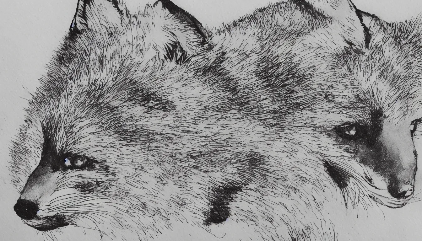 Image similar to fox, chinese ink brush, intricate background