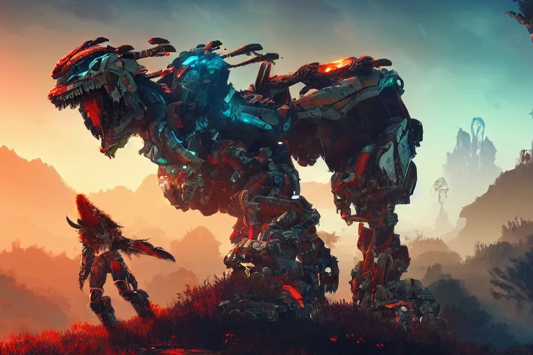 Image similar to ravager machine mecanical creature robot of horizon forbidden west horizon zero dawn bioluminiscence global illumination ray tracing hdr fanart arstation by ian pesty and alena aenami artworks in 4 k