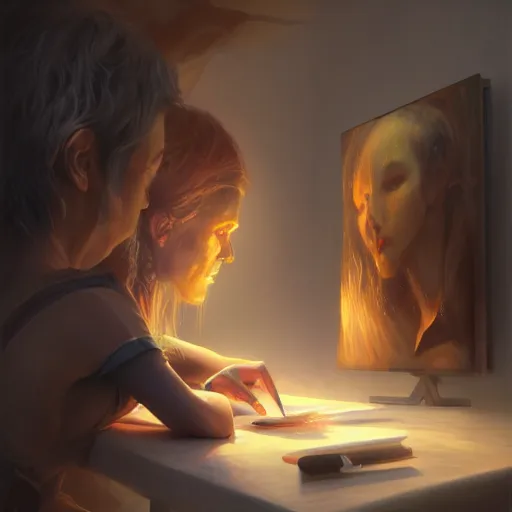 Prompt: stunning painting of people get bored about ai artworks by concept art, digital art, masterpiece, ultra detailed, sharp focus, cinematic, soft lighting, 8 k hd resolution