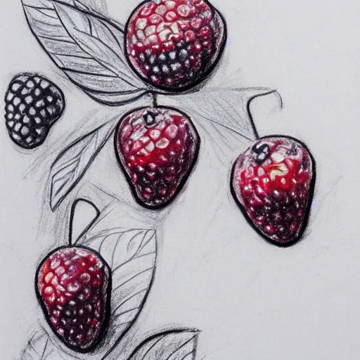 Image similar to super basic drawing of berries and diamonds, crayon on paper