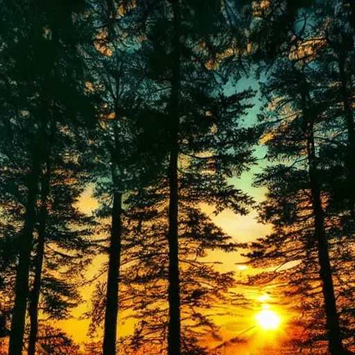 Image similar to sunset above forest, beautiful landscape, high detail, instagram photo, professional dslr photo, creative composition, beautiful composition