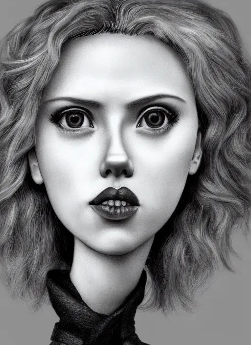 Prompt: scarlett johansson as a mark ryden doll, detailed digital art, trending on Artstation