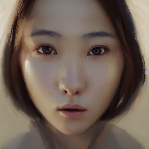 Prompt: perfect, realistic oil painting of close-up japanese girl face, by Greg Rutkowski, by an American professional senior artist, Hollywood concept, dynamic composition and motion, postproduction.