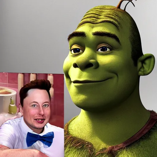 Image similar to shrek with elon musk in the bath photo - realistic