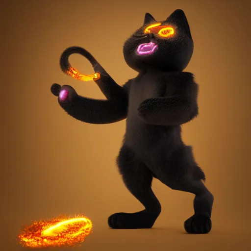 Prompt: a cat person with black fur, wearing flip flops, laughing maniacally as he casts magic spells, featured on artstation, 8k, digital art