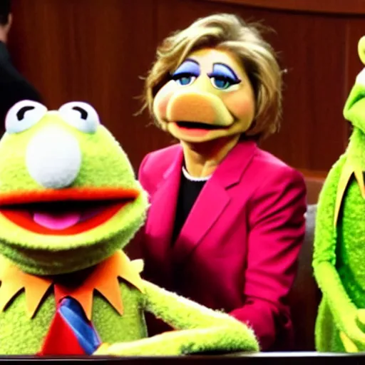 Prompt: A still of the Muppets in Judge Judy