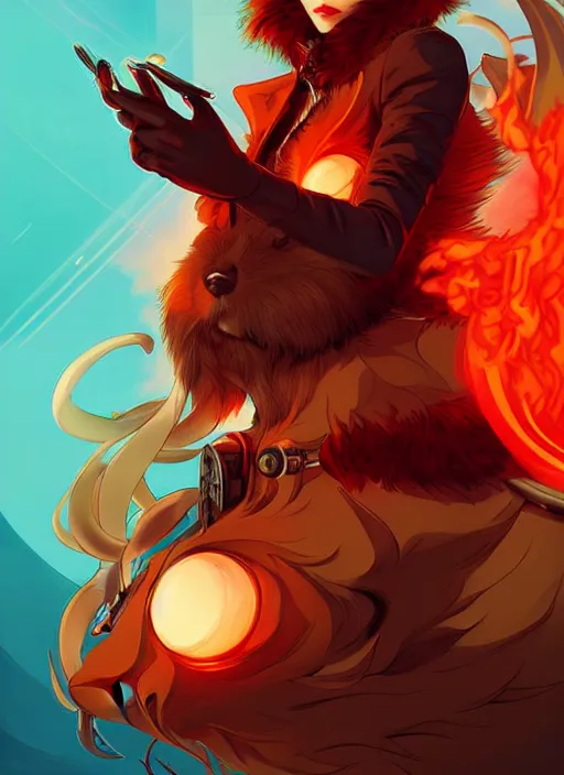 Image similar to style artgerm, joshua middleton, illustration, anthropomorphic hamster steampunk half - cyborg, anime eyes, red fur, swirling fire flames cosmos, fantasy, dnd, cinematic lighting