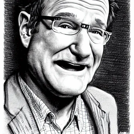 Prompt: a portrait of Robin Williams drawn by Robert Crumb-n 9